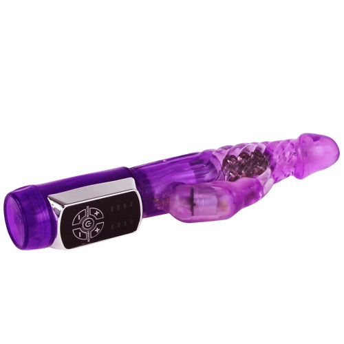 Фиолетовый вибратор с клиторальным стимулятором и ротацией - 21,5 см. - Baile