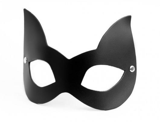 Черная кожаная маска с прорезями для глаз и ушками - БДСМ Арсенал - купить с доставкой в Новосибирске