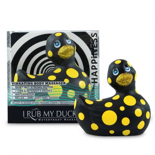 Черный вибратор-уточка I Rub My Duckie 2.0 Happiness в жёлтый горох - Big Teaze Toys - купить с доставкой в Новосибирске