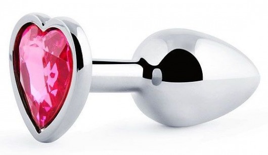 Серебристая анальная пробка с малиновым кристаллом-сердечком - 7 см. - Anal Jewelry Plug - купить с доставкой в Новосибирске