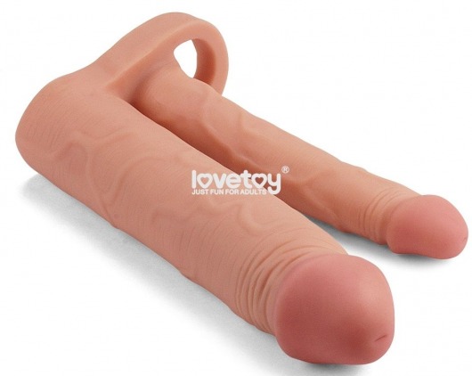 Телесная насадка для двойного проникновения Add 2 Pleasure X Tender Double Penis Sleeve - 20 см. - Lovetoy - в Новосибирске купить с доставкой