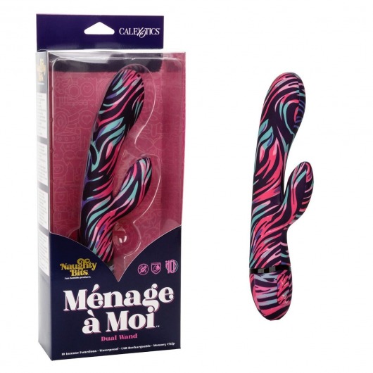 Черный вибратор-кролик Menage à Moi Dual Wand с ярким принтом - 21 см. - California Exotic Novelties