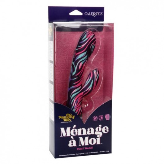Черный вибратор-кролик Menage à Moi Dual Wand с ярким принтом - 21 см. - California Exotic Novelties