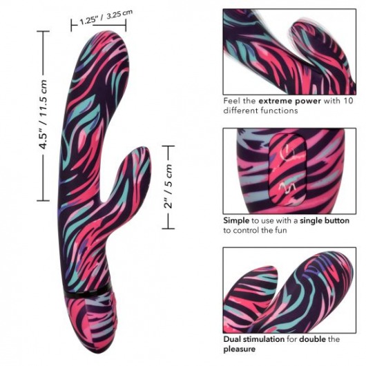 Черный вибратор-кролик Menage à Moi Dual Wand с ярким принтом - 21 см. - California Exotic Novelties