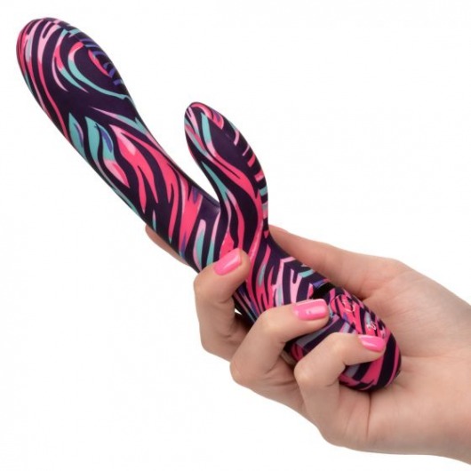 Черный вибратор-кролик Menage à Moi Dual Wand с ярким принтом - 21 см. - California Exotic Novelties