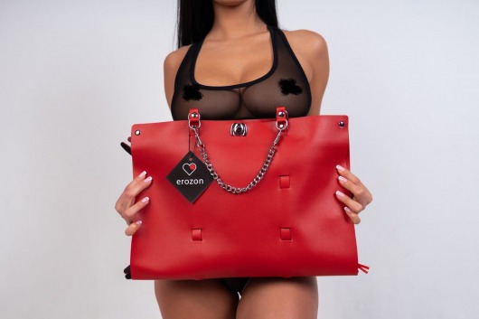 Оригинальный БДСМ-набор из 9 предметов в красной кожаной сумке - Erozon - купить с доставкой в Новосибирске