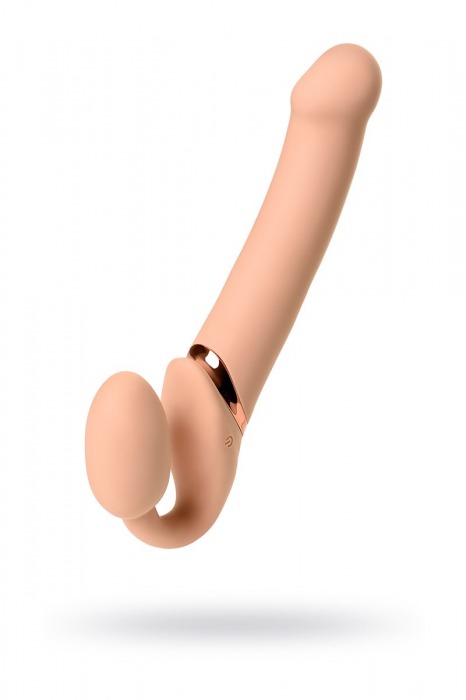 Телесный безремневой вибрострапон Vibrating Bendable Strap-On L - Strap-on-me - купить с доставкой в Новосибирске