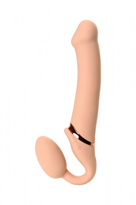 Телесный безремневой вибрострапон Vibrating Bendable Strap-On L - Strap-on-me - купить с доставкой в Новосибирске