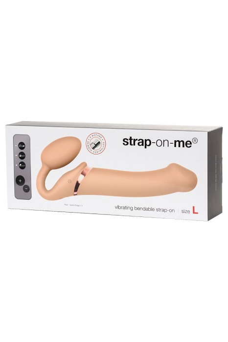 Телесный безремневой вибрострапон Vibrating Bendable Strap-On L - Strap-on-me - купить с доставкой в Новосибирске