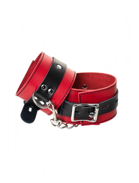 Красно-черные оковы на ноги из кожи - ToyFa - купить с доставкой в Новосибирске