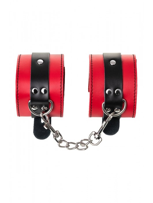 Красно-черные оковы на ноги из кожи - ToyFa - купить с доставкой в Новосибирске