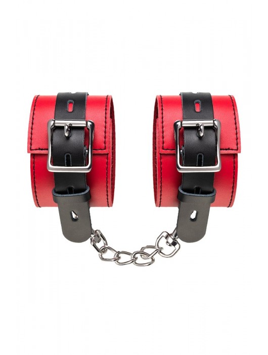 Красно-черные оковы на ноги из кожи - ToyFa - купить с доставкой в Новосибирске
