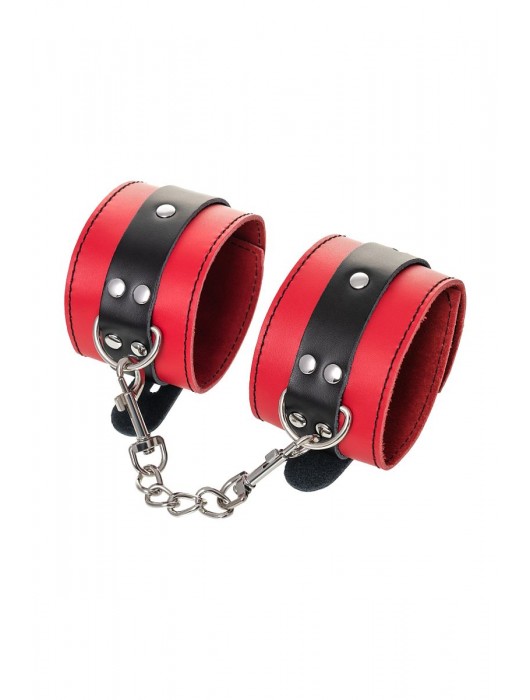 Красно-черные оковы на ноги из кожи - ToyFa - купить с доставкой в Новосибирске