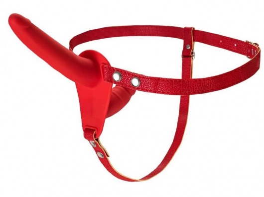 Красный страпон на ремнях с вагинальной пробкой - 15 см. - ToyFa - купить с доставкой в Новосибирске
