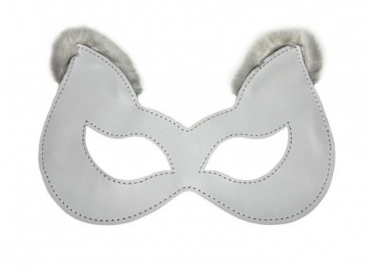 Белая маска из натуральной кожи с мехом на ушках - БДСМ Арсенал - купить с доставкой в Новосибирске