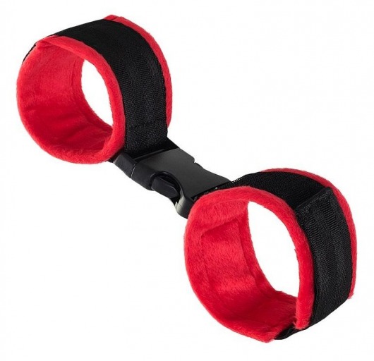 Красно-черные велюровые наручники Anonymo - ToyFa - купить с доставкой в Новосибирске