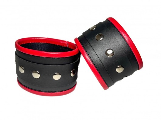 Черно-красные наручники из эко-кожи - БДСМ Арсенал - купить с доставкой в Новосибирске
