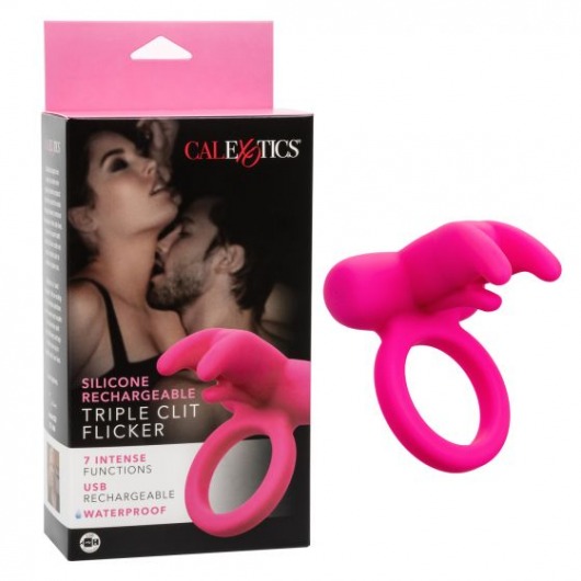 Розовое перезаряжаемое кольцо Silicone Rechargeable Triple Clit Flicker - California Exotic Novelties - в Новосибирске купить с доставкой