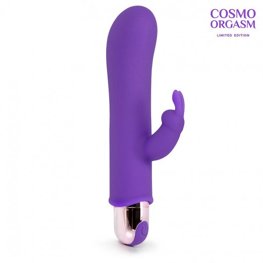 Фиолетовый мини-вибратор с клиторальным зайчиком - 14 см. - Cosmo