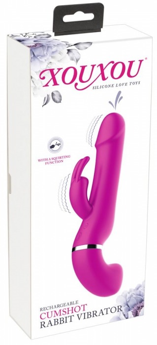 Лиловый вибратор-кролик с функцией сквирта Cumshot Rabbit Vibrator - 24 см. - Orion