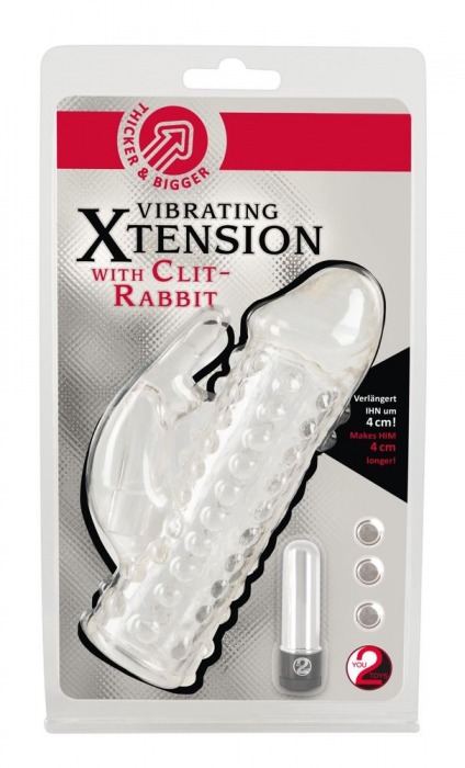Насадка на пенис с клиторальным вибростимулятором Vibrating XTension with Clit-Rabbit - 17 см. - Orion - в Новосибирске купить с доставкой