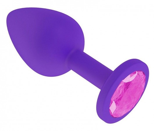 Фиолетовая силиконовая пробка с розовым кристаллом - 7 см. - Главсексмаг