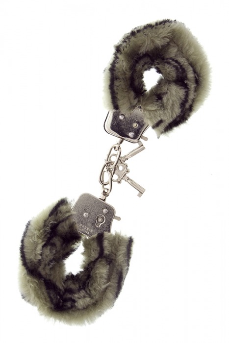 Металлические наручники с чёрно-серой меховой опушкой - Dream Toys - купить с доставкой в Новосибирске