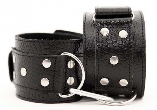 Чёрные кожаные наручники - БДСМ Арсенал - купить с доставкой в Новосибирске