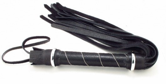 Чёрная кожаная плётка с белой строчкой на рукояти - БДСМ Арсенал - купить с доставкой в Новосибирске
