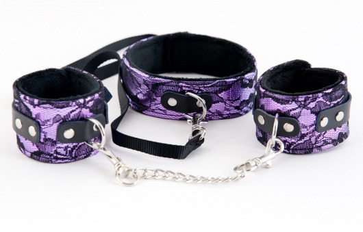 Пурпурный кружевной набор: ошейник и наручники - ToyFa - купить с доставкой в Новосибирске