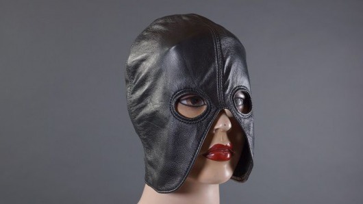 Чёрный кожаный полушлем с прорезями для глаз - Подиум - купить с доставкой в Новосибирске