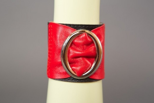 Красно-чёрный кожаный браслет с овальной пряжкой - Подиум - купить с доставкой в Новосибирске