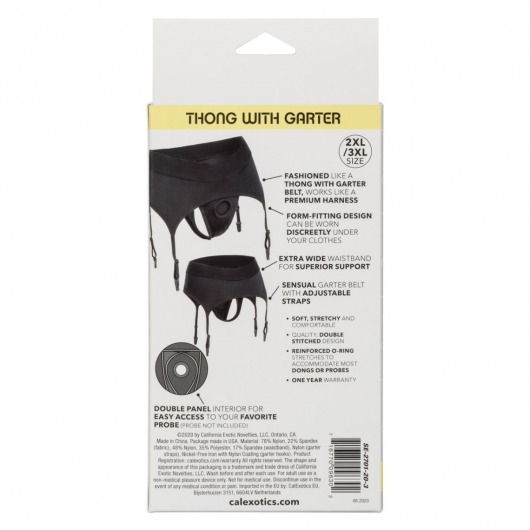 Черные трусики для страпона Thong with Garter размера 2XL/3XL - California Exotic Novelties - купить с доставкой в Новосибирске