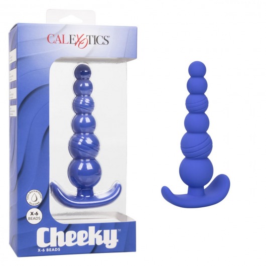 Синяя анальная пробка Cheeky X-6 Beads - 12,75 см. - California Exotic Novelties