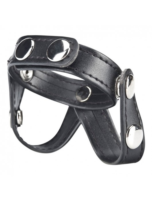 Кольцо на пенис с разделителем мошонки из искусственной кожи на клепках V-STYLE COCK RING - BlueLine - в Новосибирске купить с доставкой