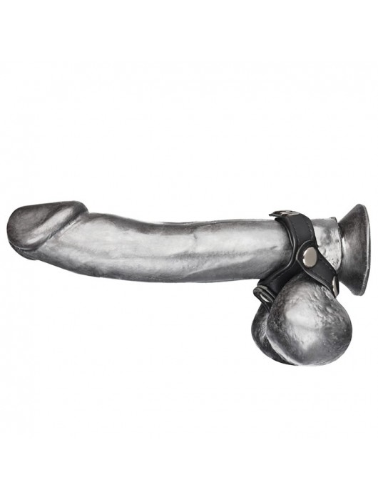 Кольцо на пенис с разделителем мошонки из искусственной кожи на клепках V-STYLE COCK RING - BlueLine - в Новосибирске купить с доставкой