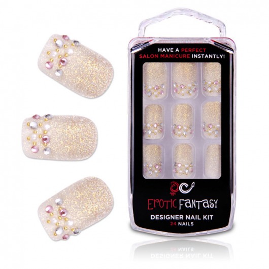 Искрящиеся акриловые типсы со стразами  Mistery Gold - Erotic Fantasy купить с доставкой