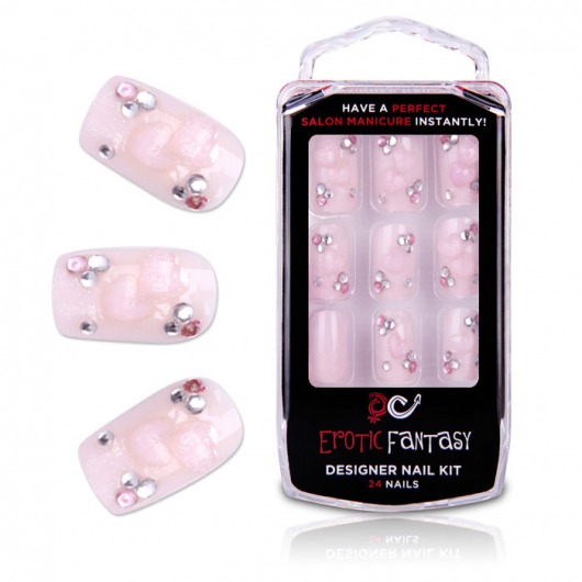 Розовые акриловые типсы с сердцами Romantic Love - Erotic Fantasy купить с доставкой