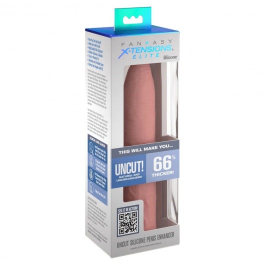 Телесная насадка-удлинитель Uncut Silicone Penis Enhancer - 17,8 см. - Pipedream - в Новосибирске купить с доставкой