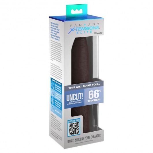Коричневая насадка-удлинитель Uncut Silicone Penis Enhancer - 17,8 см. - Pipedream - в Новосибирске купить с доставкой