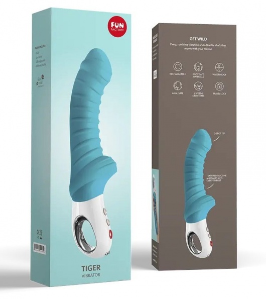 Бирюзовый перезаряжаемый вибратор Tiger G5 - 21,7 см. - Fun Factory