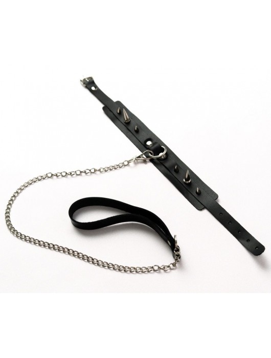 Черный ошейник с шипами и поводком - Crazy Handmade - купить с доставкой в Новосибирске