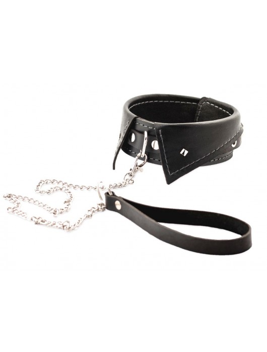 Черный ошейник-воротничок с металлическим поводком - Crazy Handmade - купить с доставкой в Новосибирске