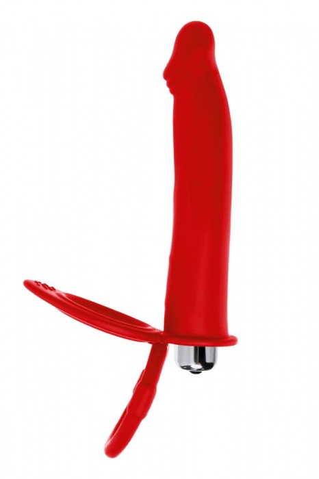 Красная насадка на пенис для двойного проникновения - 19 см. - ToyFa - купить с доставкой в Новосибирске