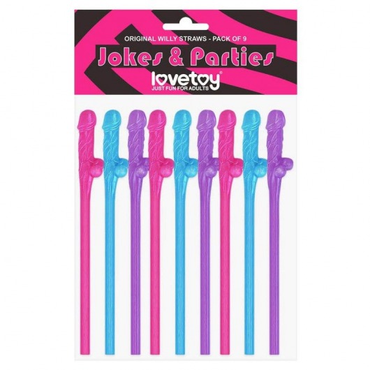 Разноцветные сувенирные коктейльные трубочки с пенисами Original Willy Straws - 9 шт. - Lovetoy - купить с доставкой в Новосибирске