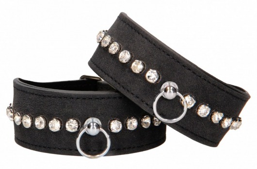 Черные наручники Diamond Studded Wrist Cuffs - Shots Media BV - купить с доставкой в Новосибирске