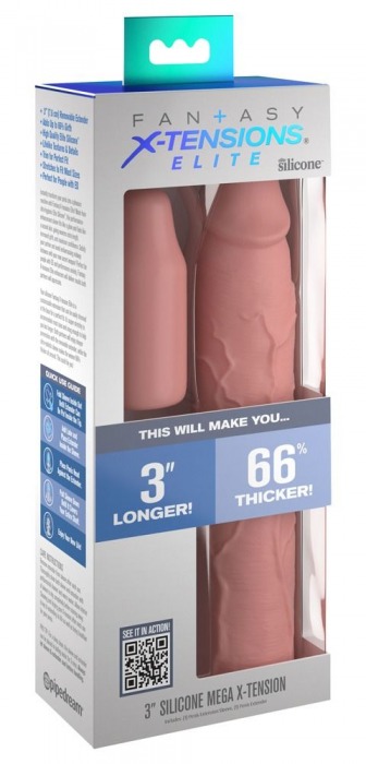 Телесная насадка-удлинитель 3 Inch Silicone Mega X-tension - 22,9 см. - Pipedream - в Новосибирске купить с доставкой