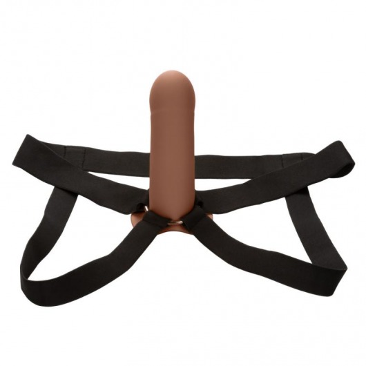 Коричневый фаллопротез из силикона Extension with Harness - 15,75 см. - California Exotic Novelties - купить с доставкой в Новосибирске