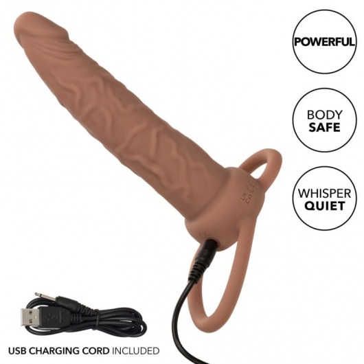 Коричневая перезаряжаемая вибронасадка для двойного проникновения Rechargeable Dual Penetrator - California Exotic Novelties - купить с доставкой в Новосибирске