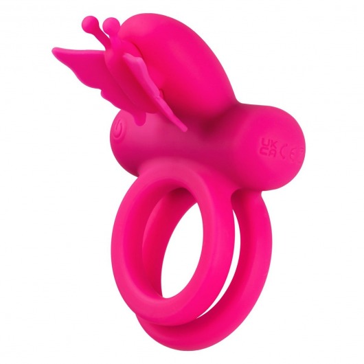 Розовое эрекционное виброкольцо Silicone Rechargeable Dual Butterfly Ring - California Exotic Novelties - в Новосибирске купить с доставкой